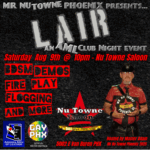 August 9, 2025 - Saturday - 10fp Mr Nu Towne Phoenix presents Lair, an AML (Arizona Men of Leather) event. BDSM demons, fire play, flogging and more. 5002 E Van Buren, Phoenix Hosted by Master Adam, Mr Nu Towne Phoenix 2025.